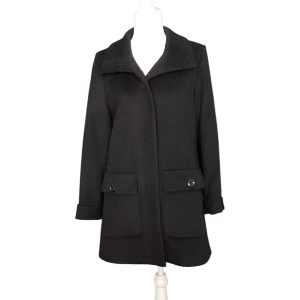 Trina Turk Wool Black Single Breasted Sleek Peacoat Size 10
